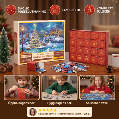 Julpussel Adventskalender med Julmotiv – 1008 Delar, 24-Dagars Nedräkning