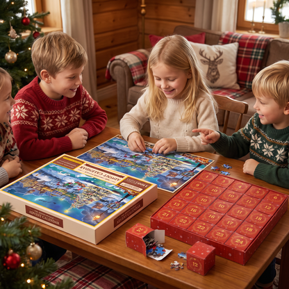 Julpussel Adventskalender med Julmotiv – 1008 Delar, 24-Dagars Nedräkning