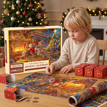 Julpussel Adventskalender med Julmotiv – 1008 Delar, 24-Dagars Nedräkning