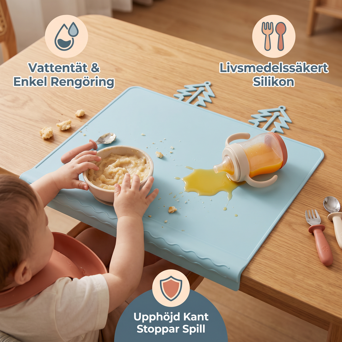 BabySafe Praktisk och Hygienisk Silikonunderlägg för Bebisar med Upphöjd Kant