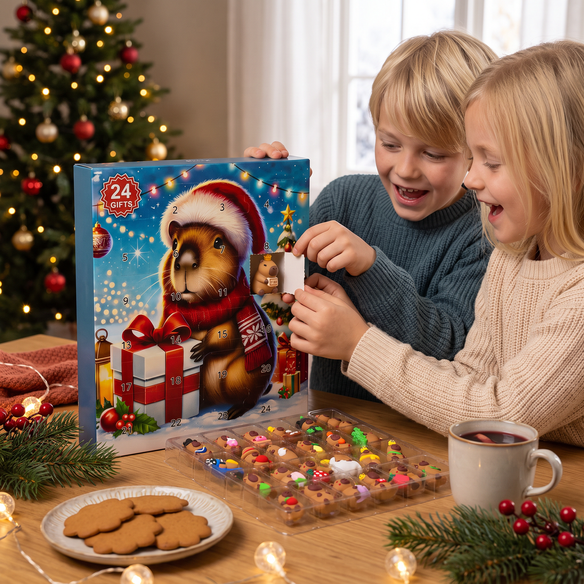 24-dagars juladventskalender med kapybaror – 24 söta minifigurer