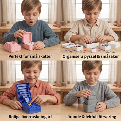 Rolig överraskningspresentlåda med flera lådor inuti