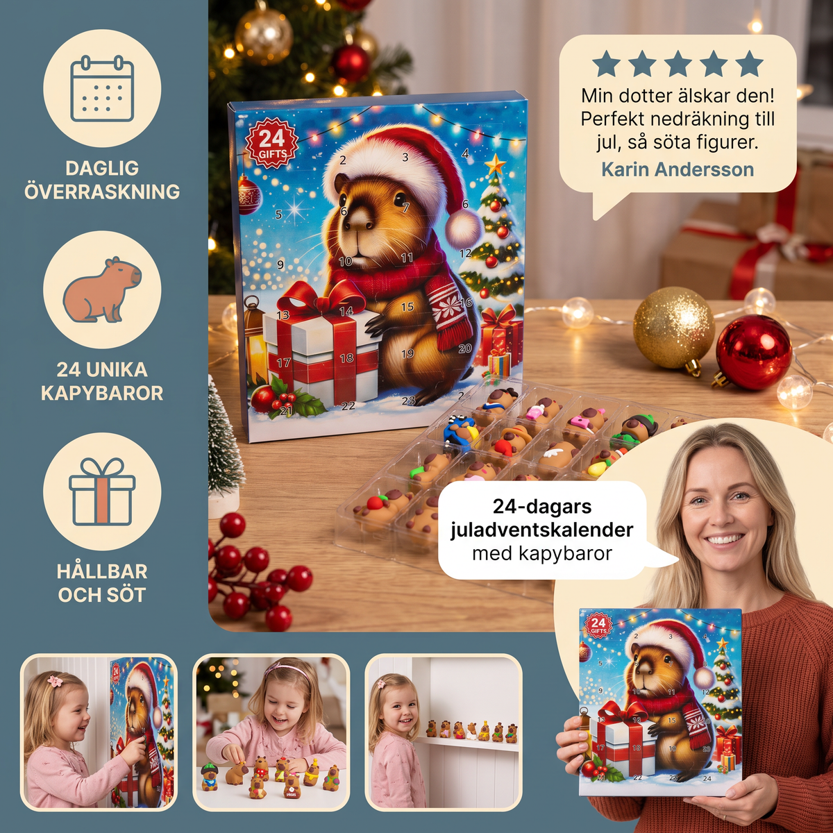 24-dagars juladventskalender med kapybaror – 24 söta minifigurer