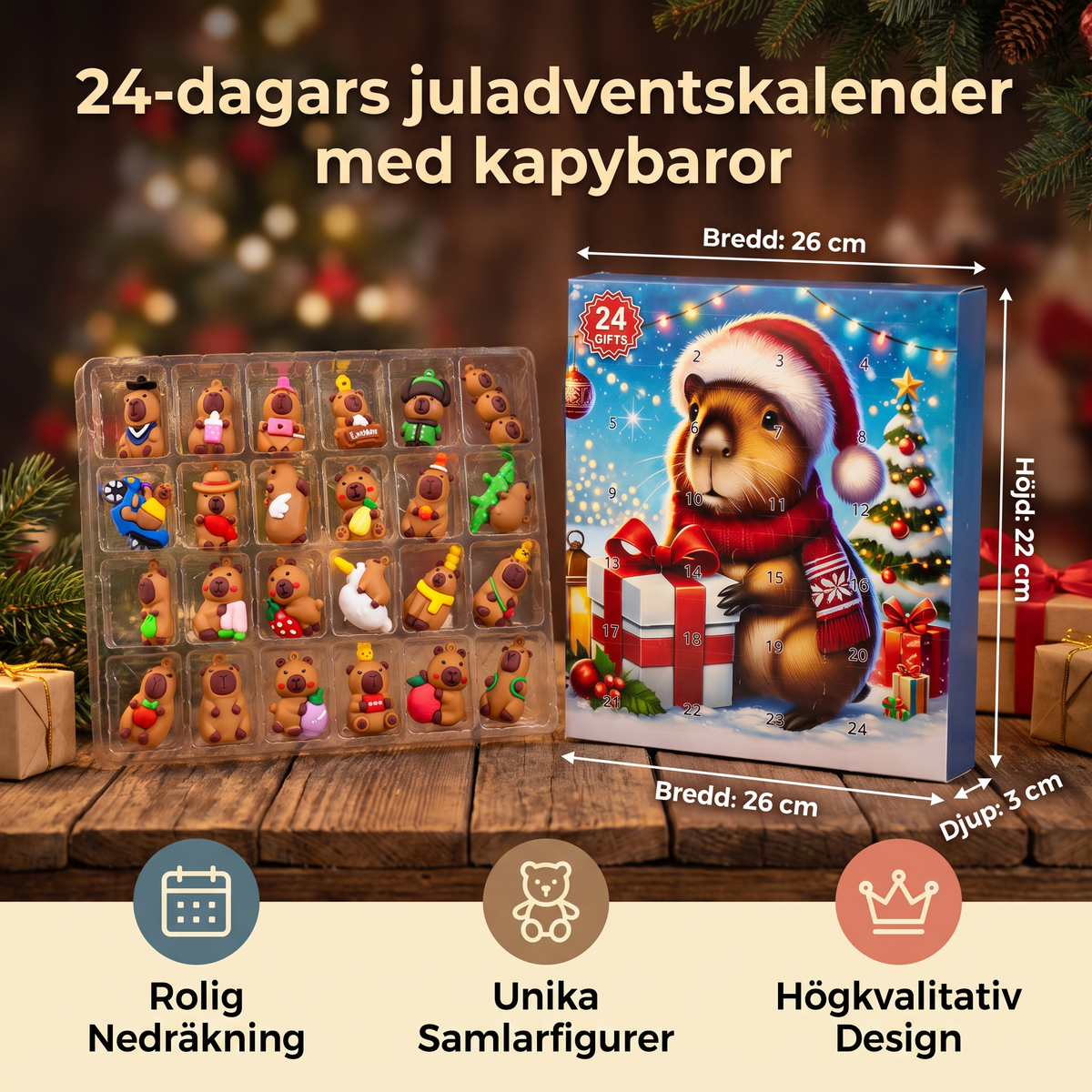 24-dagars juladventskalender med kapybaror – 24 söta minifigurer