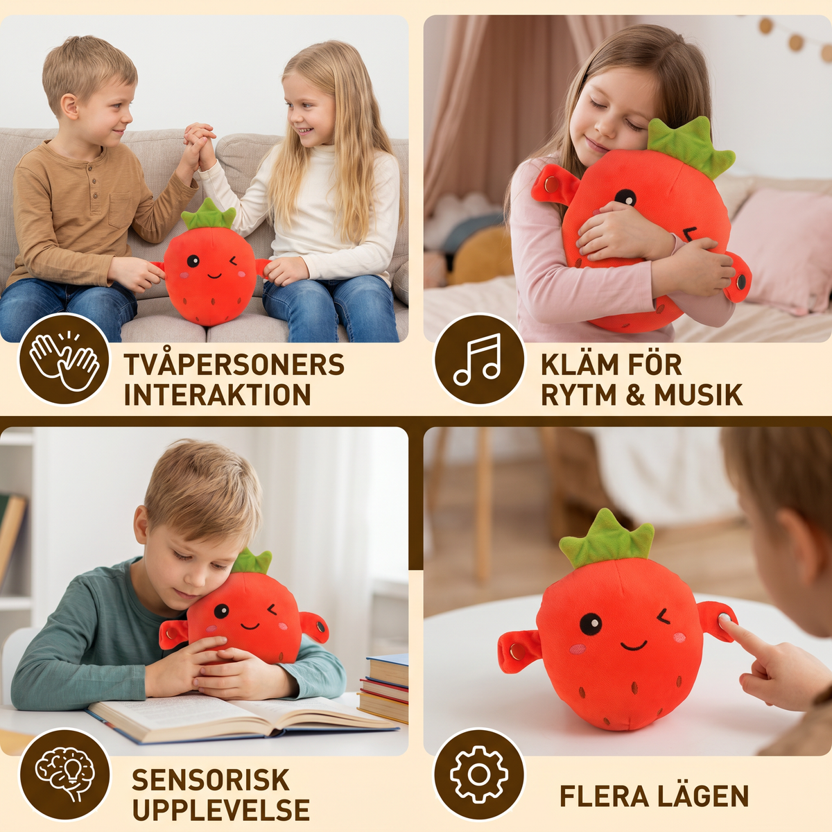 Interaktiv Frukt-Plushleksak för Barn – Sensorisk Musik- och Rytmleksak