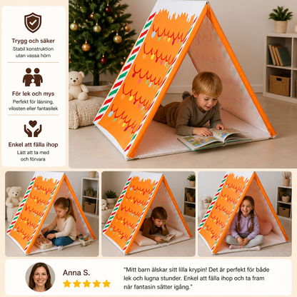 Juligt pepparkakshuslekstält för barn
