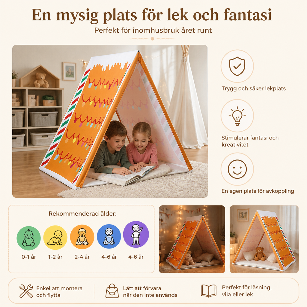 Juligt pepparkakshuslekstält för barn