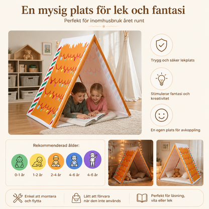 Juligt pepparkakshuslekstält för barn