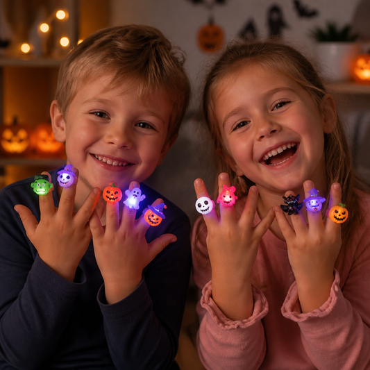 50-pack Blinkande LED Halloweenringar för Barnkalas, Festgåvor och Godispåsar