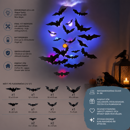 3D LED Halloween-fladdermusväggdekoration med färgskiftande ljus