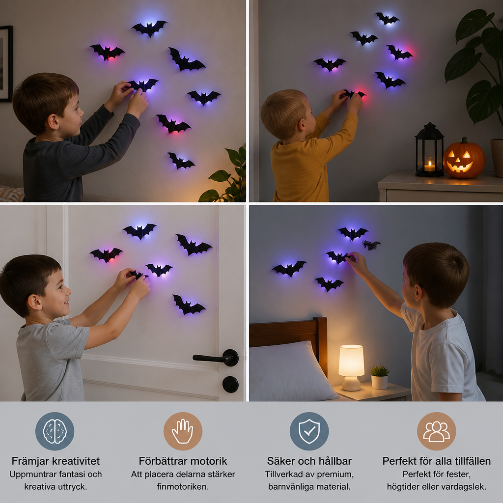 3D LED Halloween-fladdermusväggdekoration med färgskiftande ljus