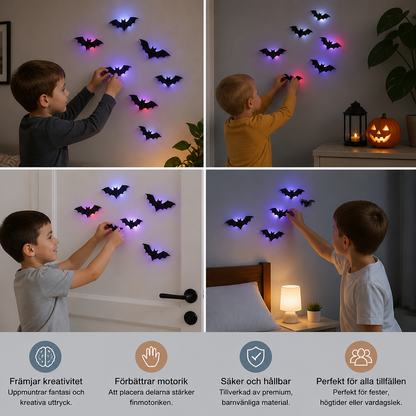 3D LED Halloween-fladdermusväggdekoration med färgskiftande ljus