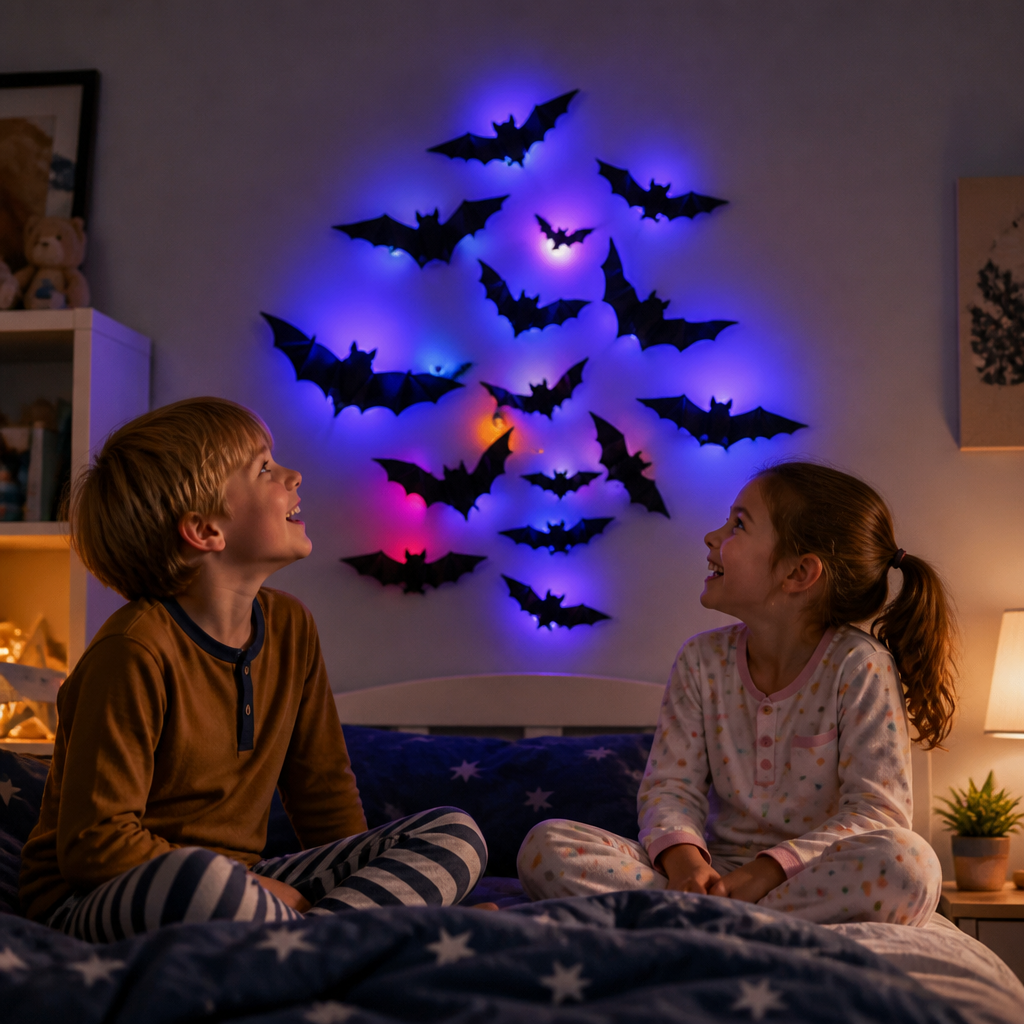 3D LED Halloween-fladdermusväggdekoration med färgskiftande ljus