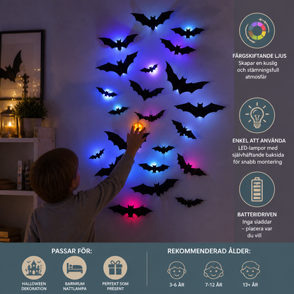 3D LED Halloween-fladdermusväggdekoration med färgskiftande ljus