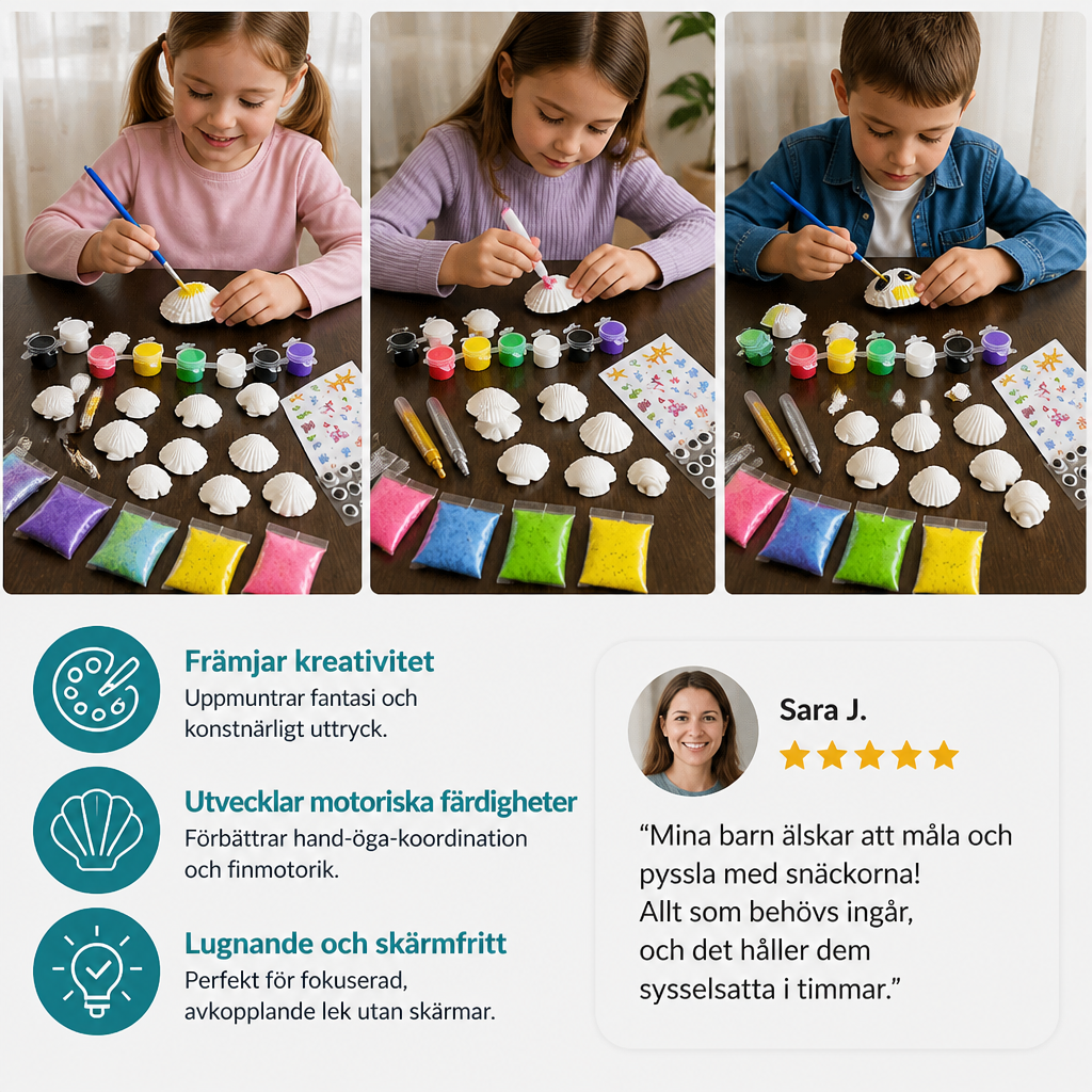 Målnings- och pysselset med snäckskal som lyser i mörkret