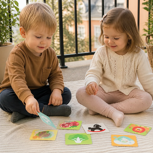 Montessori-lärkort för bebisar – Set för visuell stimulans, färgigenkänning och kategorisering