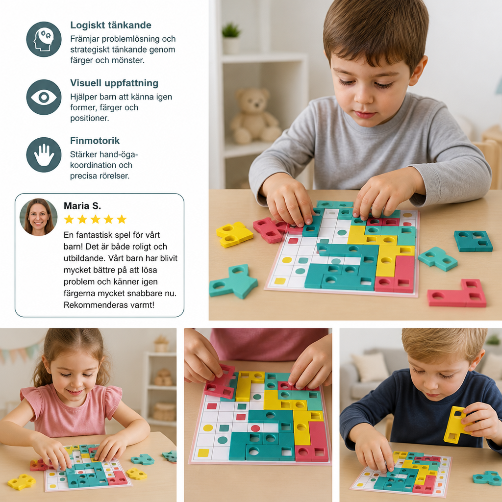 Montessori träpussel för formmatchning – Hjärnträningsspel för färger och logiskt tänkande
