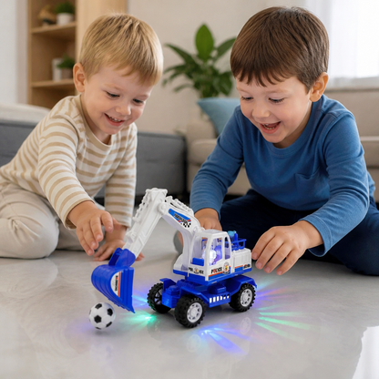 Musikalisk leksaksgrävmaskin med automatisk fotbollsskopa och LED-lampor