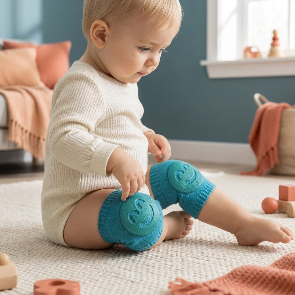 Knäskydd för bebisar – Halkskydd med glatt smiley-ansikte