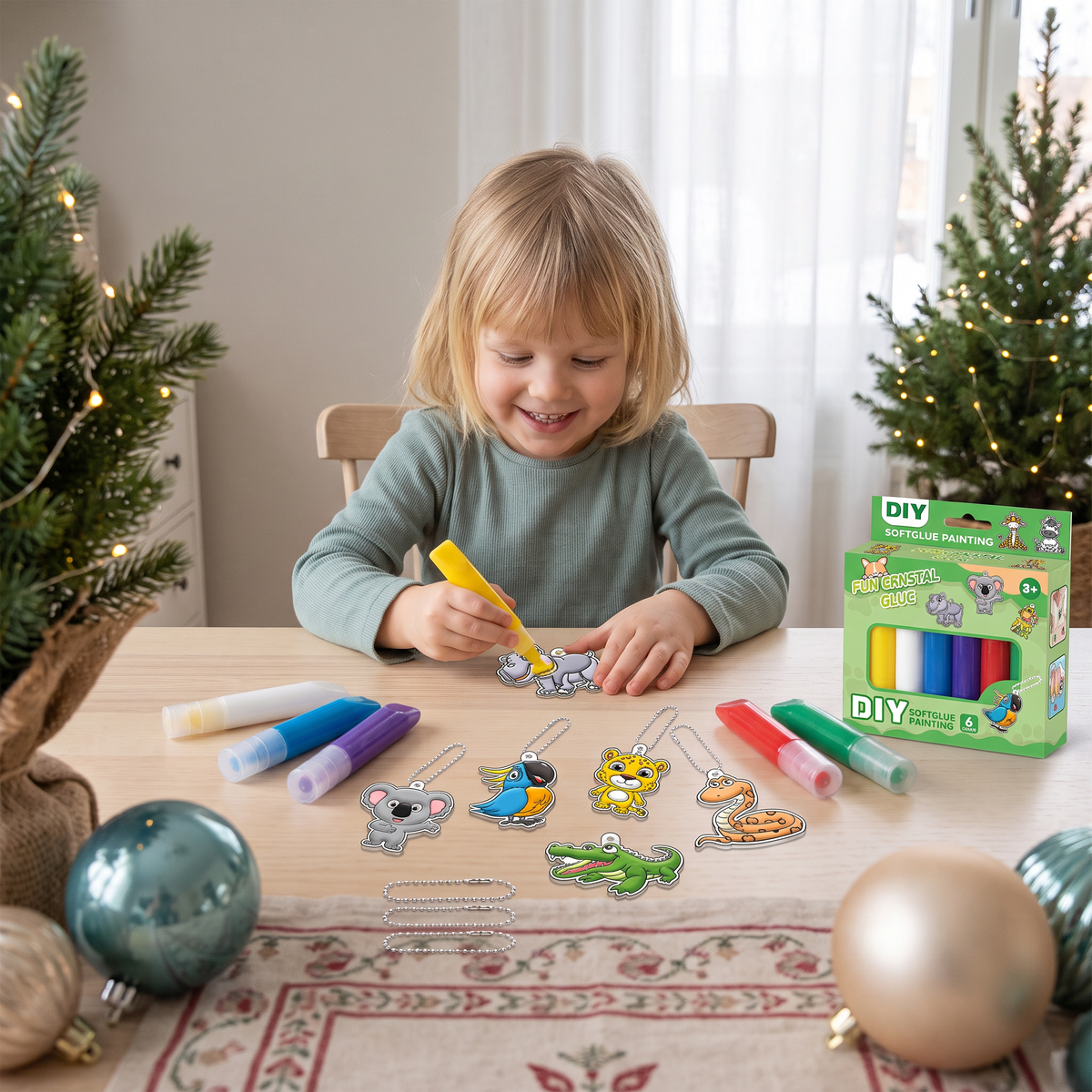 DIY-julpysselset för barn för att måla juldekorationer utan lim eller bakning