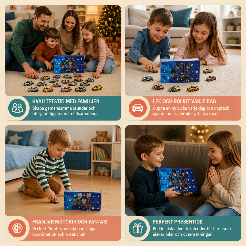 24-dagars adventskalender med racerbilar och överraskningsbilar