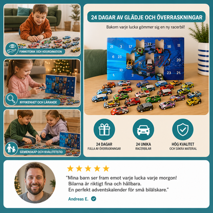 24-dagars adventskalender med racerbilar och överraskningsbilar