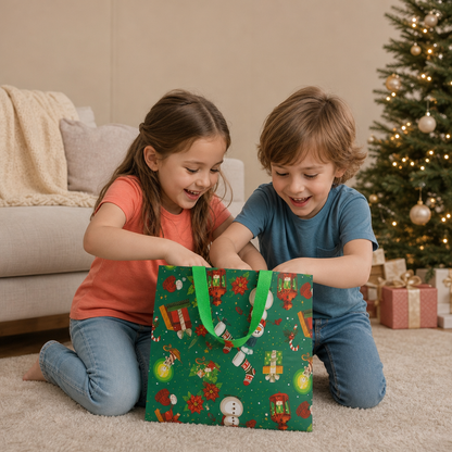 Återanvändbara Julklappspåsar Med Handtag – Olika Festliga Mönster