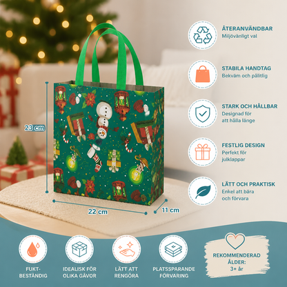 Återanvändbara Julklappspåsar Med Handtag – Olika Festliga Mönster