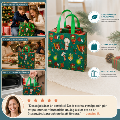 Återanvändbara Julklappspåsar Med Handtag – Olika Festliga Mönster