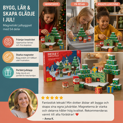 Magnetiskt julbyggset med 54 delar – Festlig pedagogisk byggleksak för julen