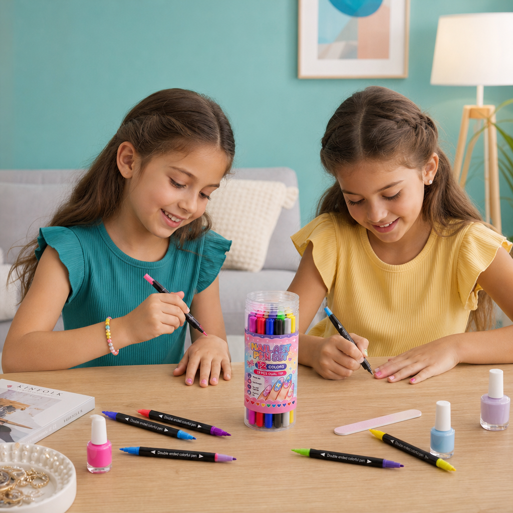 Set med 12 Nagelpennor med Dubbla Spetsar – Fina Detaljer och Kreativa Designer