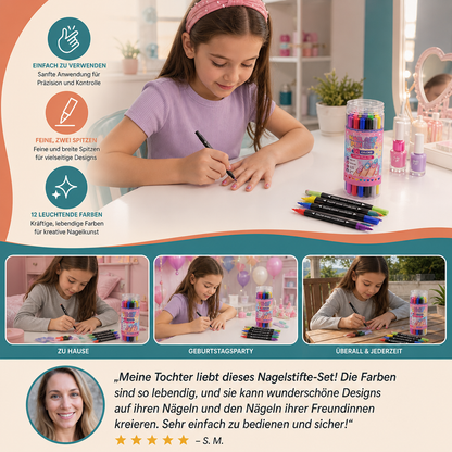 Set med 12 Nagelpennor med Dubbla Spetsar – Fina Detaljer och Kreativa Designer