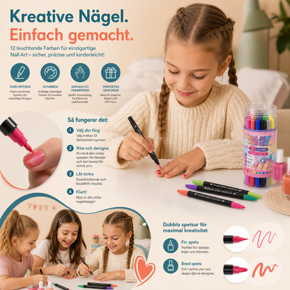 Set med 12 Nagelpennor med Dubbla Spetsar – Fina Detaljer och Kreativa Designer