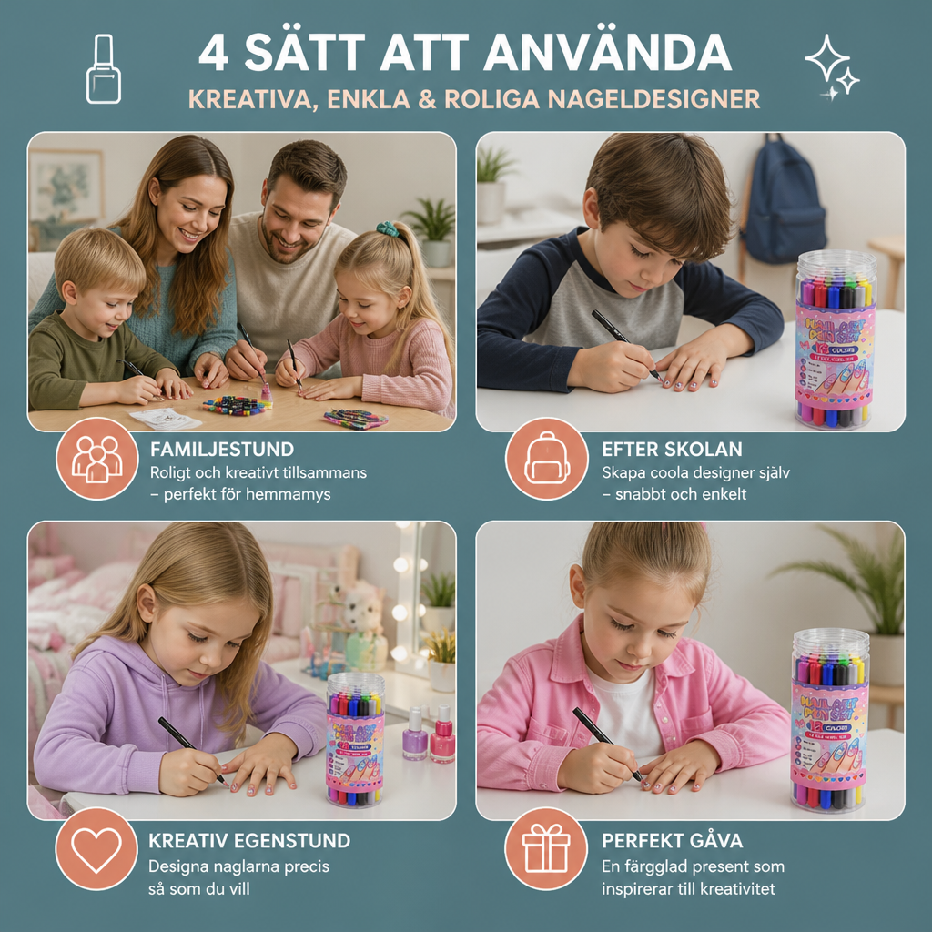 Set med 12 Nagelpennor med Dubbla Spetsar – Fina Detaljer och Kreativa Designer