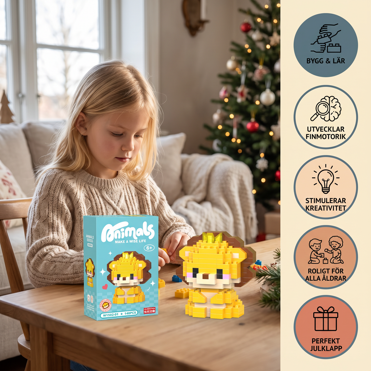 Söt adventskalender med djurbyggklossar för barn