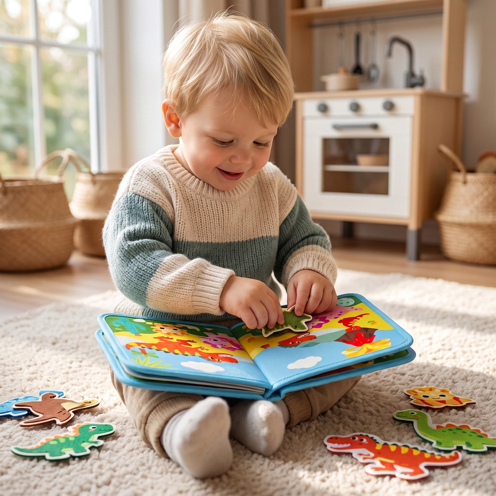 8-in-1 Montessori Dinosaurier Busy Board Aktivitätsbuch für Kleinkinder
