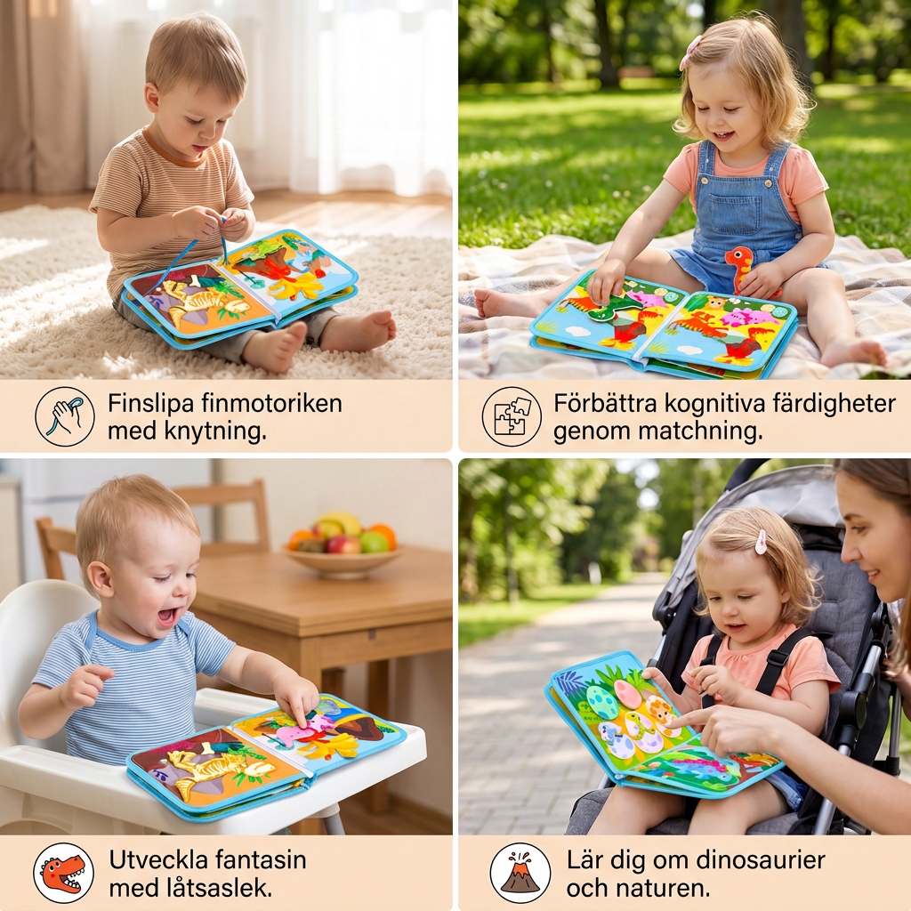 8-in-1 Montessori Dinosaurier Busy Board Aktivitätsbuch für Kleinkinder