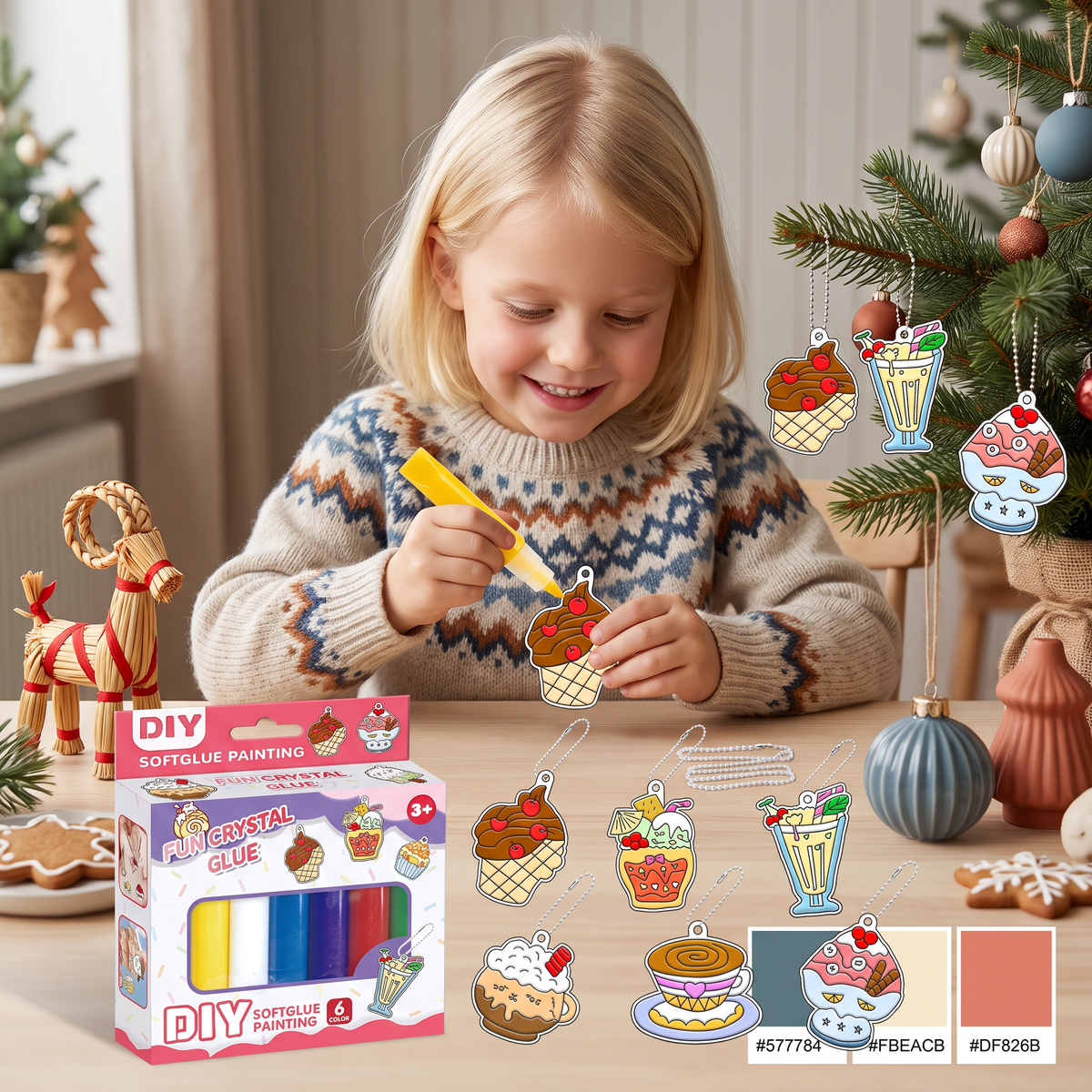 DIY-julpysselset för barn för att måla juldekorationer utan lim eller bakning