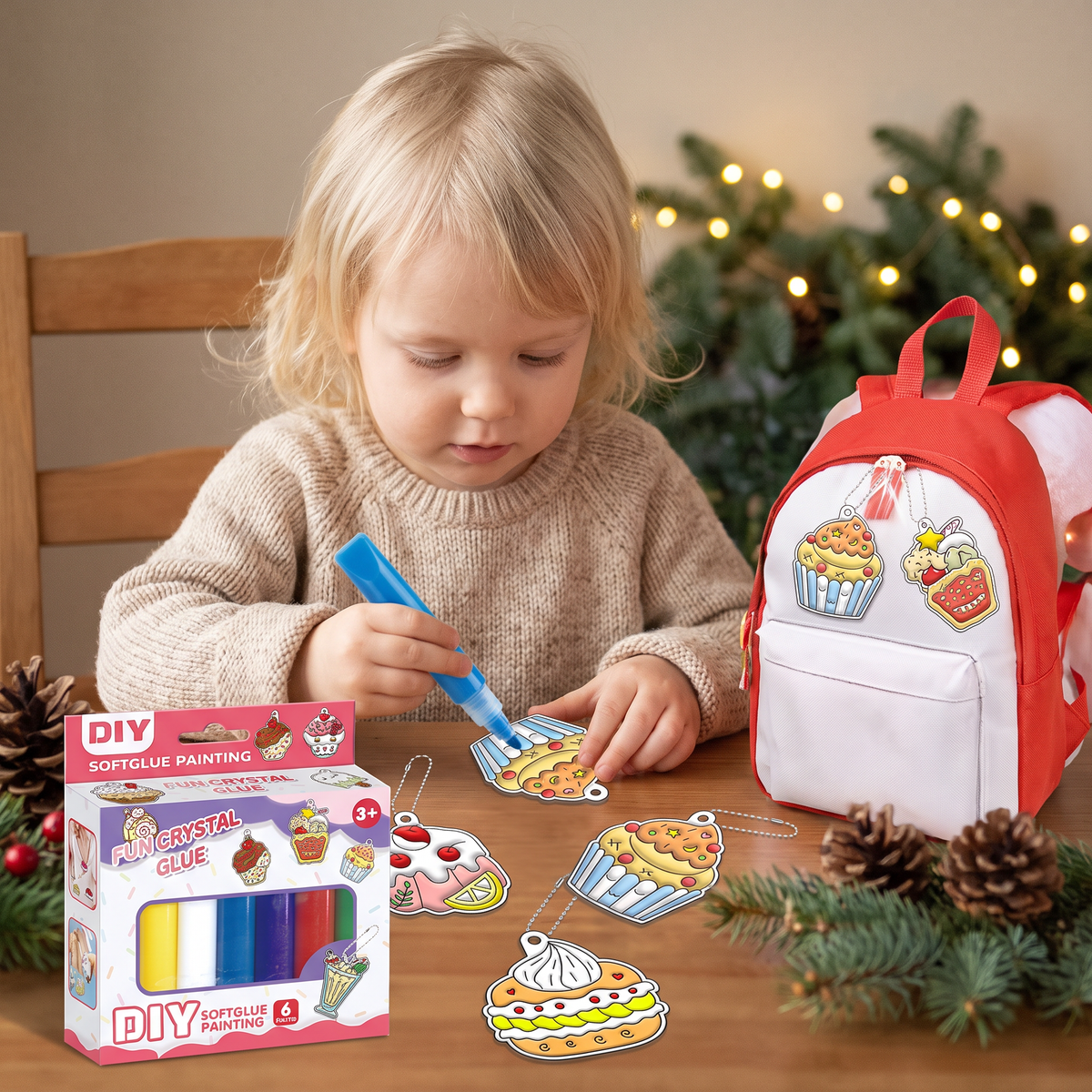 DIY-julpysselset för barn för att måla juldekorationer utan lim eller bakning