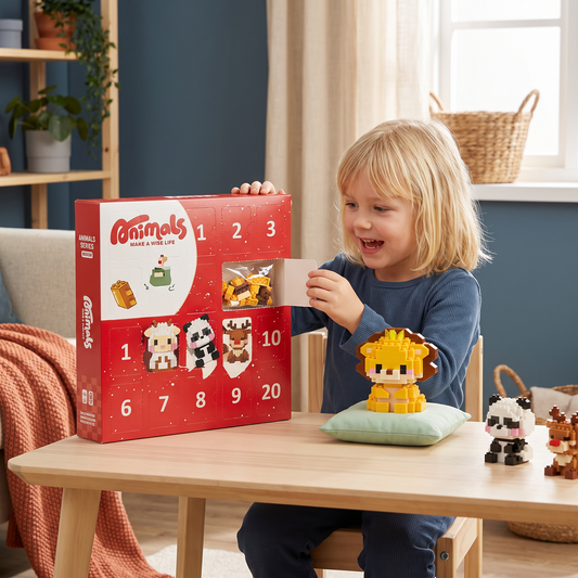 Söt adventskalender med djurbyggklossar för barn