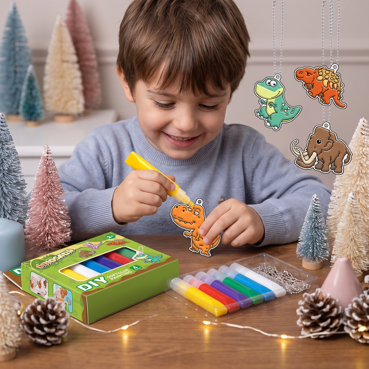 DIY-julpysselset för barn för att måla juldekorationer utan lim eller bakning