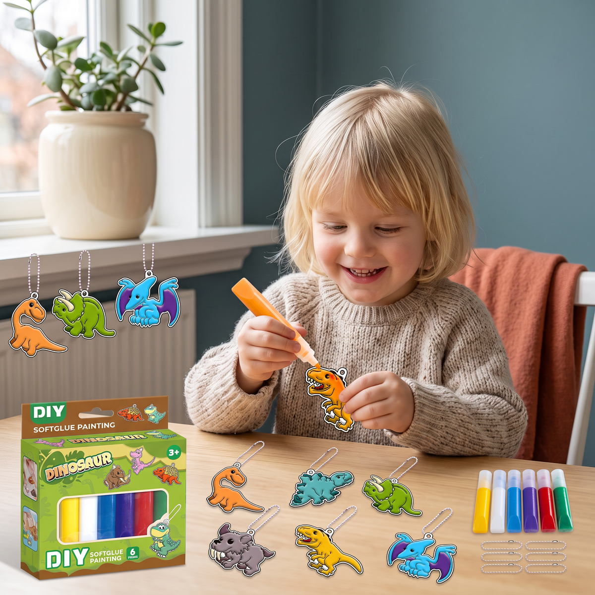 DIY-julpysselset för barn för att måla juldekorationer utan lim eller bakning
