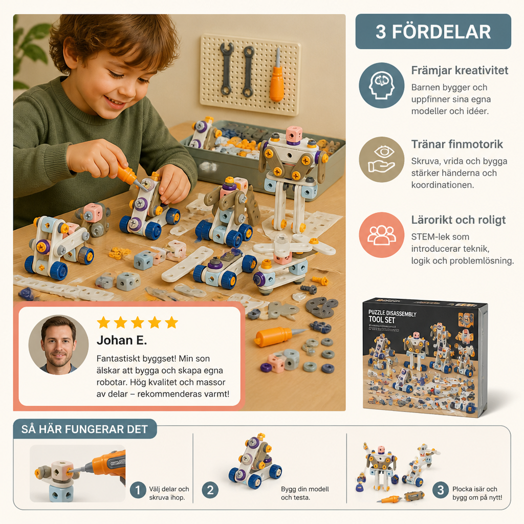 DIY-verktygssats för barn med elektrisk borrmaskin – STEM-byggset