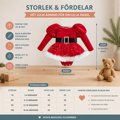 Babyklänning med Långa Ärmar och Inbyggd Body för Flickans Första Jul