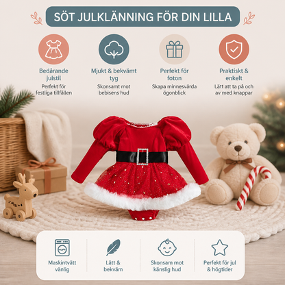 Babyklänning med Långa Ärmar och Inbyggd Body för Flickans Första Jul