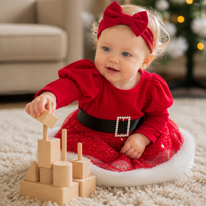 Babyklänning med Långa Ärmar och Inbyggd Body för Flickans Första Jul