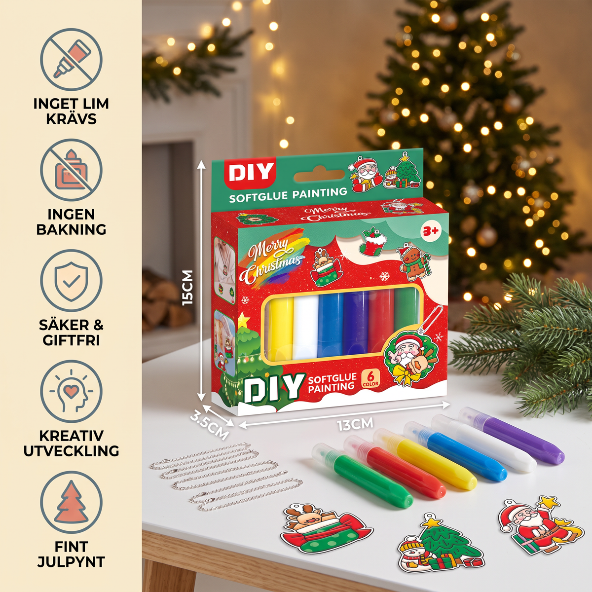 DIY-julpysselset för barn för att måla juldekorationer utan lim eller bakning