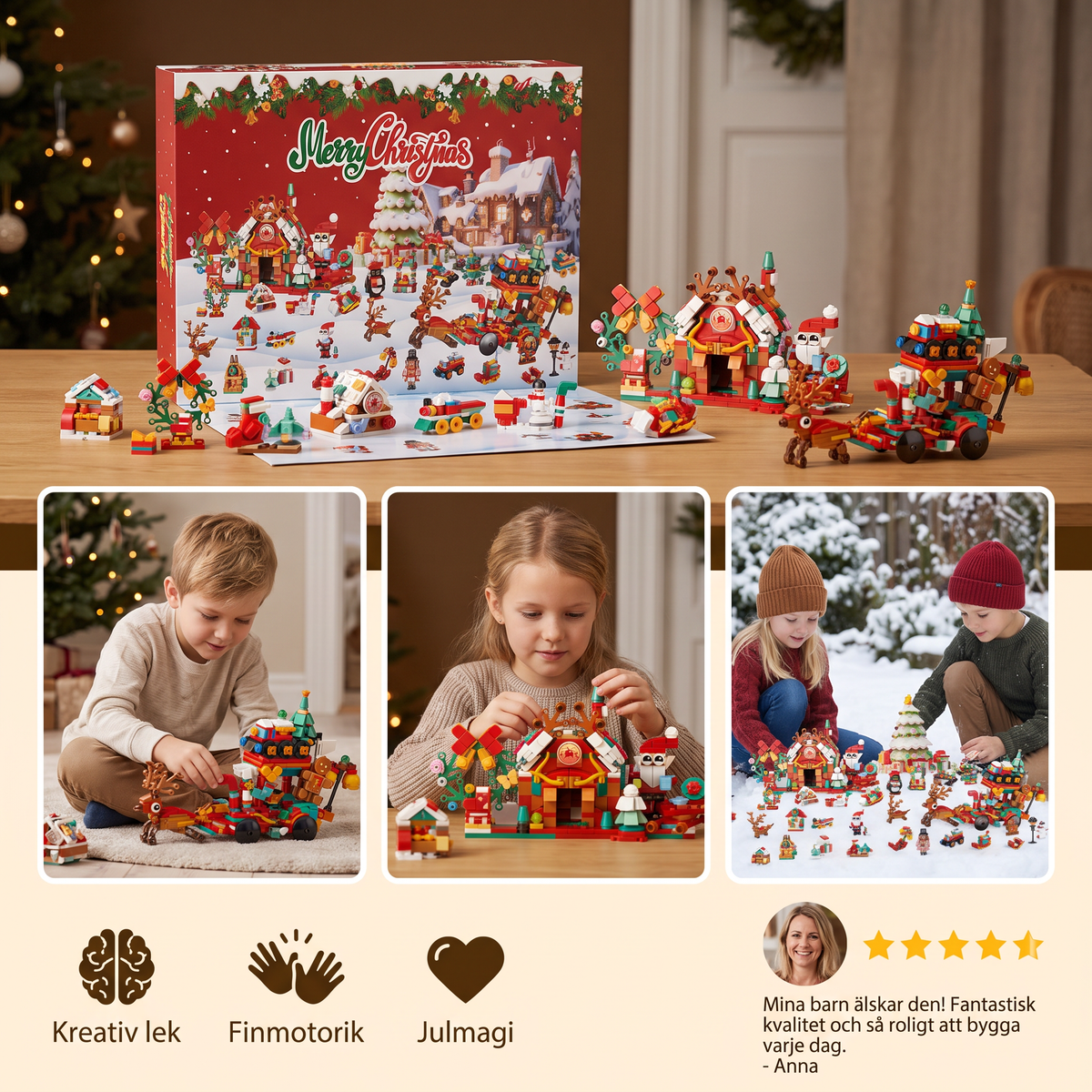 Adventskalender med Byggklossar – Julby för Barn