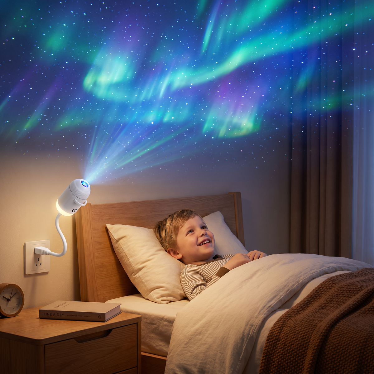 NightSky dimbar USB-galaxiprojektor med stjärn- och norrskenseffekter