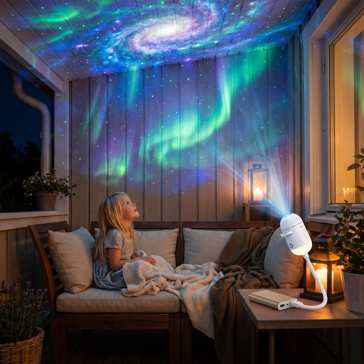 NightSky dimbar USB-galaxiprojektor med stjärn- och norrskenseffekter
